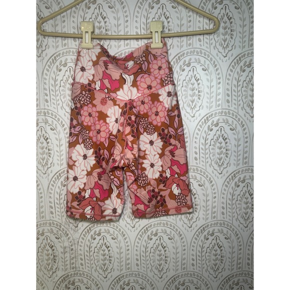 Aerie OFFLINE Floral Bike Shorts Brown Pink White Retro Yoga Athletic S - Picture 2 of 11
